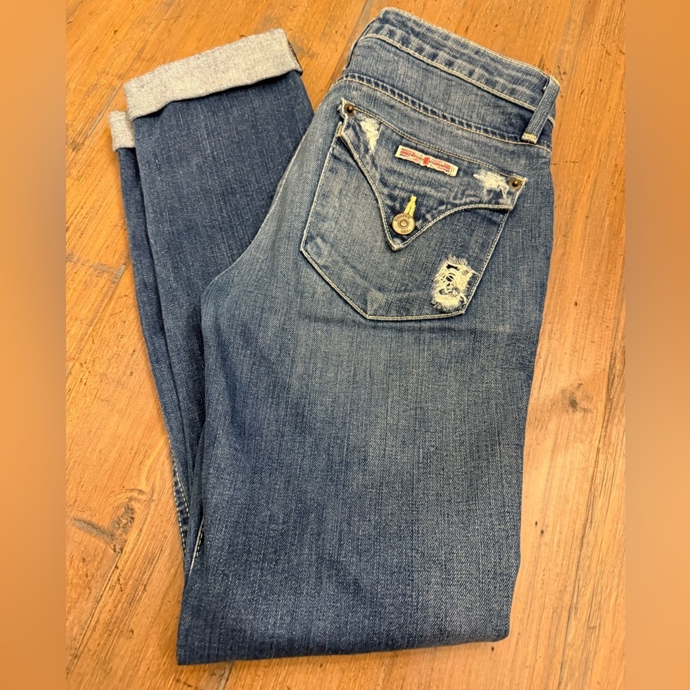 Hudson distressed straight leg cuffed woman’s jeans size 24. - Picture 2 of 10